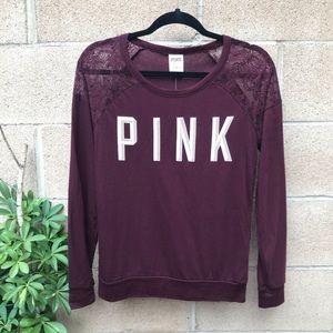 NWT VS PINK Lace Shoulder Long Sleeve Crewneck Sm